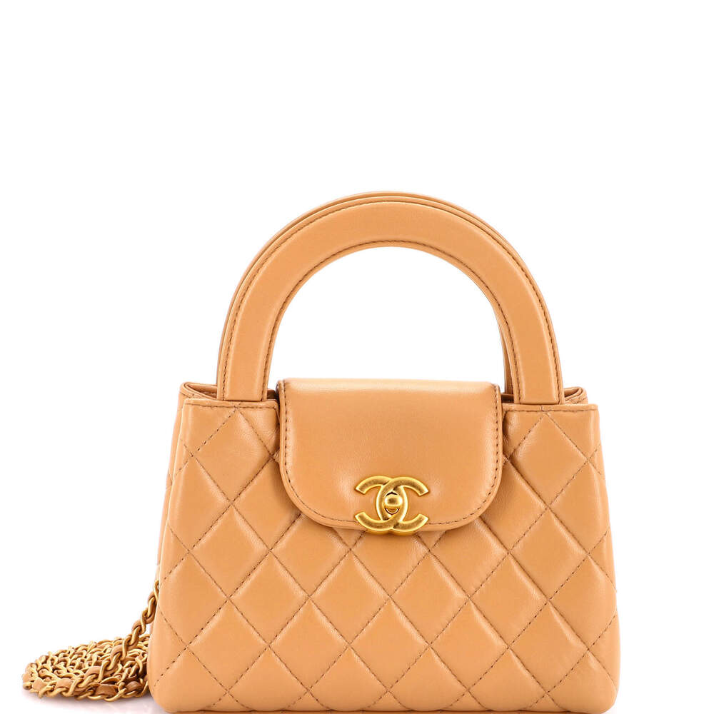 Chanel Mini Kelly Top Handle Shopping Bag Quilted Shiny Aged Calfskin